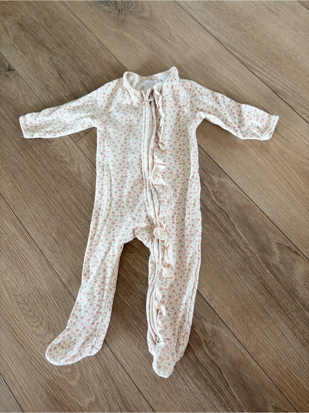 Jamie Kay Cream and Pink Floral Ruffle Footed One-Piece